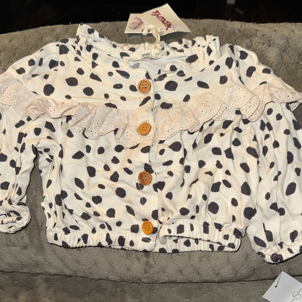 Black and White Polka Dot Ruffle Shirt